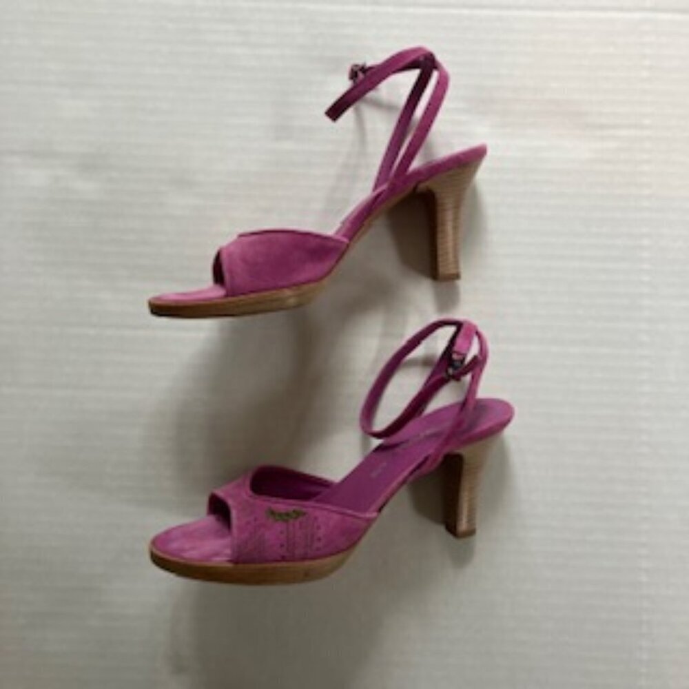 Emporio Armani Pink Suede Ankle-Strap Heeled Sandals
